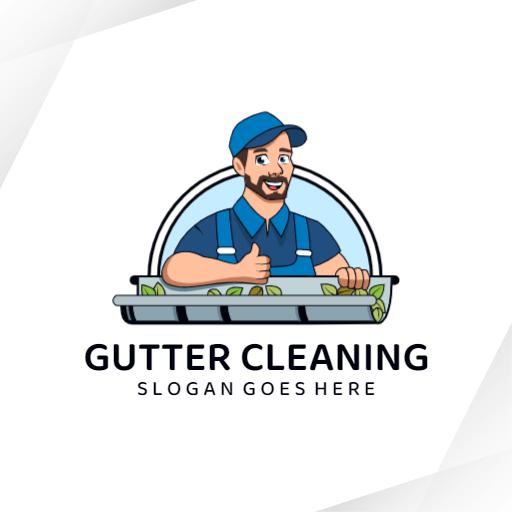 Cheerful Worker Cleaning Gutters for Home Maintenance Logo Template