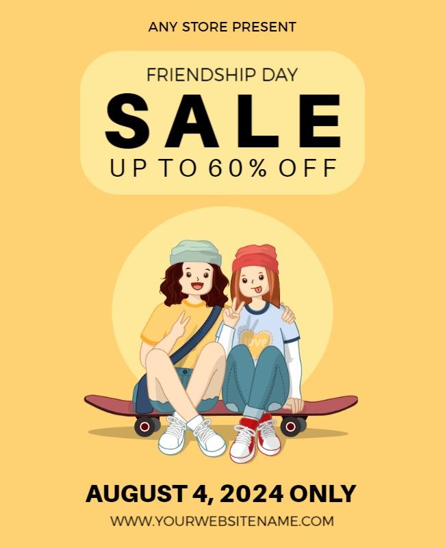 Cheerful Yellow Friendship Day Sale Discount Poster Template