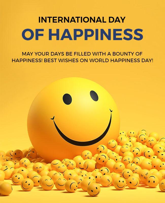 Cheerful Yellow Smiley Face International Day of Happiness Poster Template