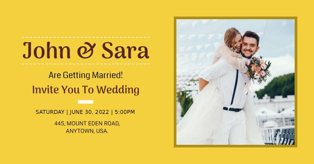 Cheerful Yellow Wedding Invitation for John and Sara Banner Template