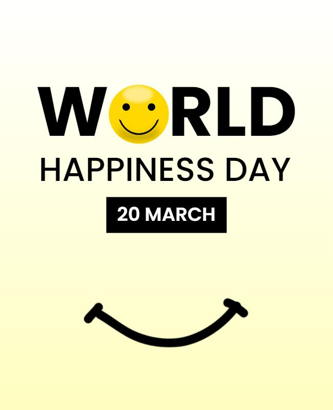 Cheerful Yellow World Happiness Day Celebration Poster Template