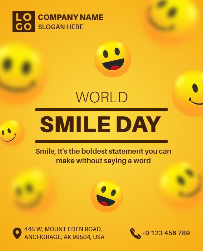 Cheerful Yellow World Smile Day Celebration Poster Template