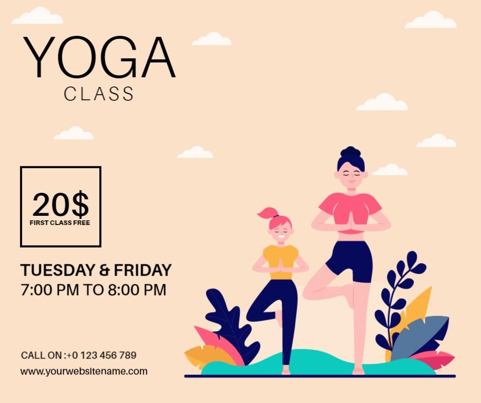 Cheerful Yoga Class for All Ages with First Class Free Ad Template