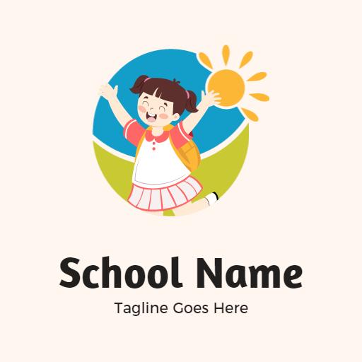 Cheerful Young Girl Celebrating the Joy of Learning School Logo Template