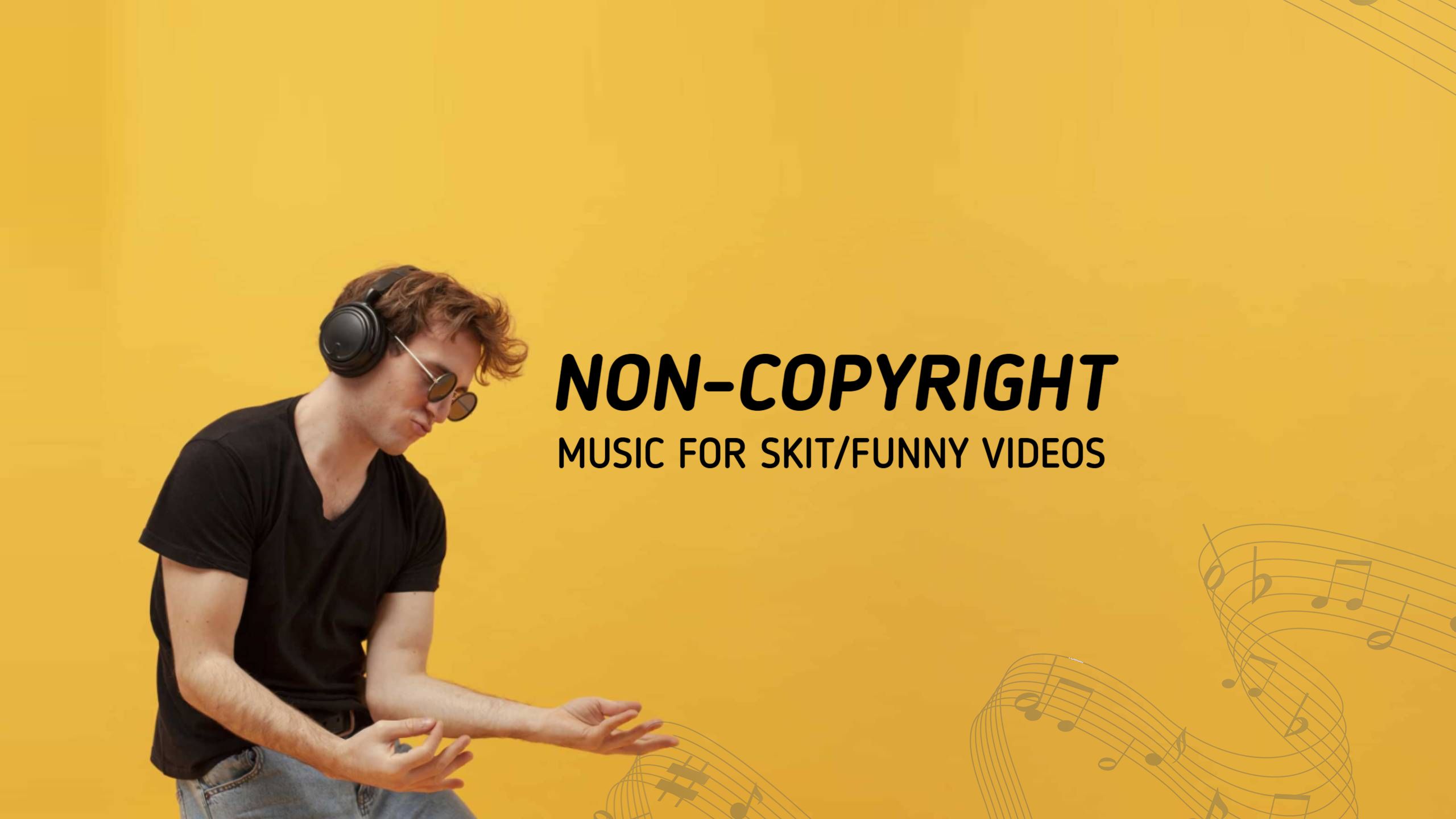 Cheerful Young Man Enjoying Non-Copyright Music YouTube Banner Template