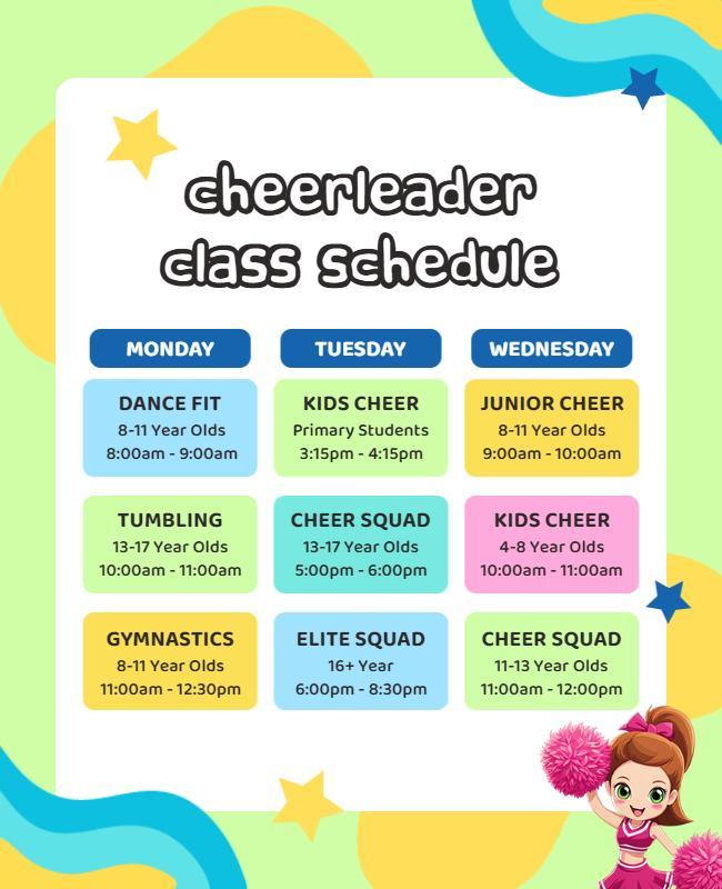 Cheerleader Class Schedule Flyer Template