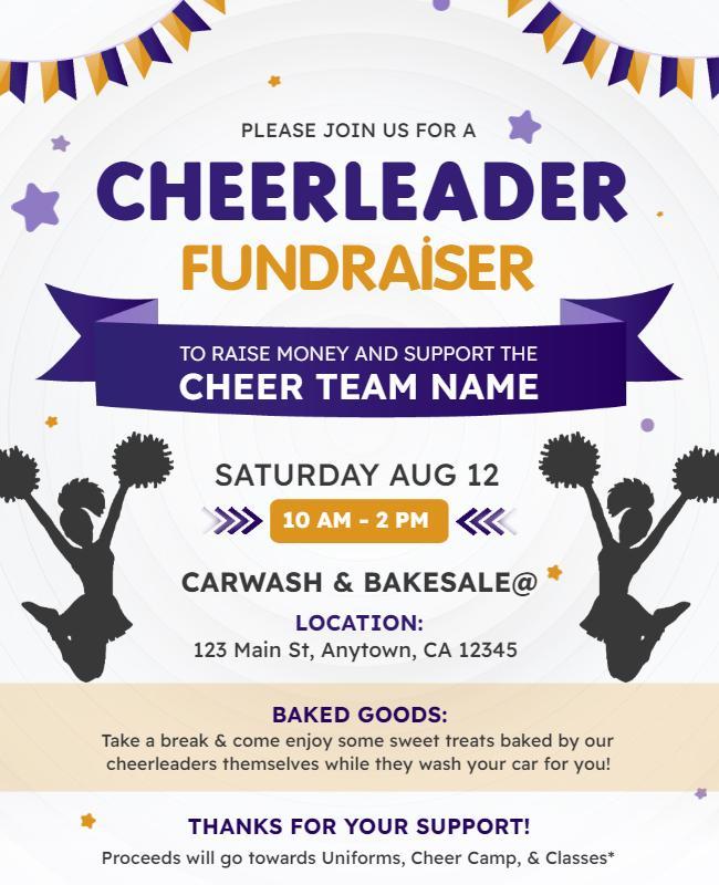 Cheerleader Fundraiser Carwash and Bakesale Flyer Template