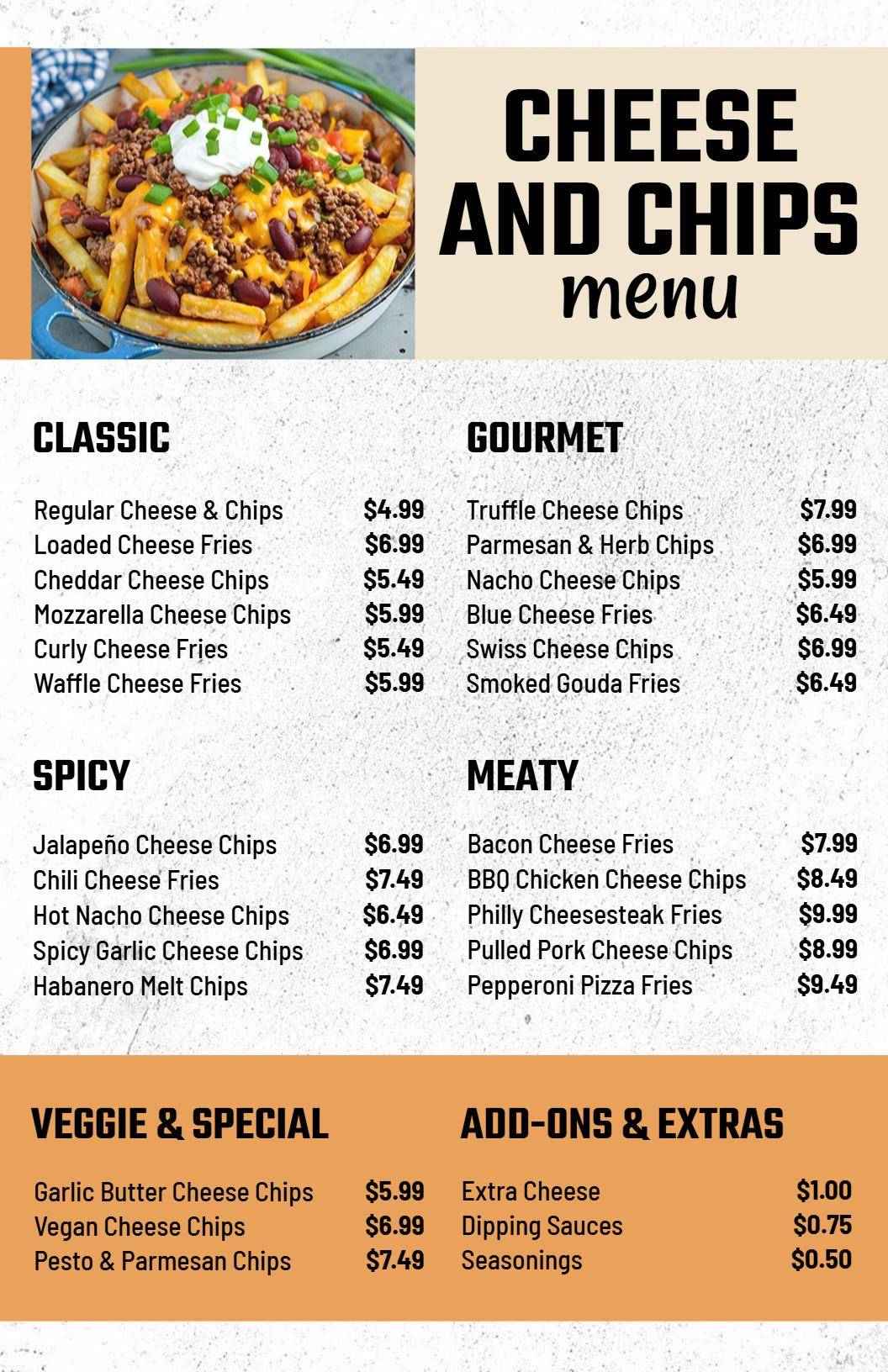 Cheese and Chips Variety Menu Template