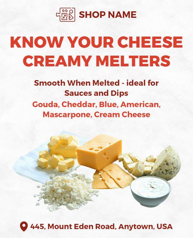 Informative Cheese Varieties Melting Guide Flyer Template