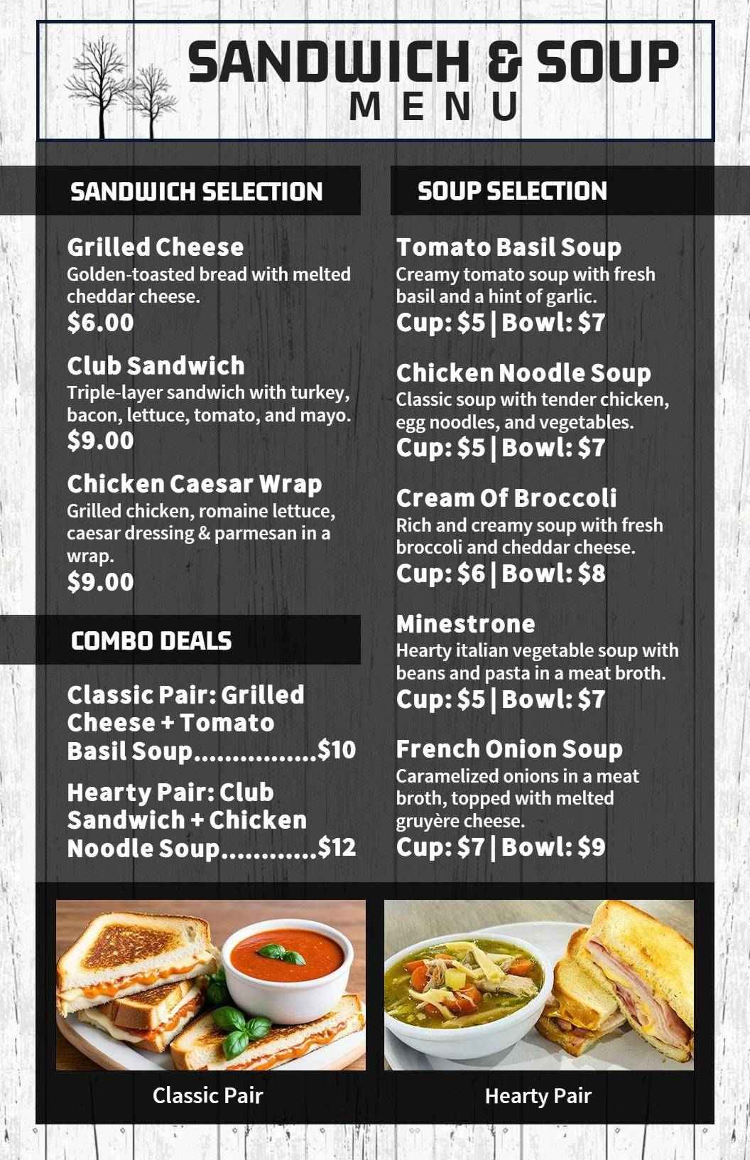 Cheesy French Onion with Gourmet Sandwich Choices Menu Template