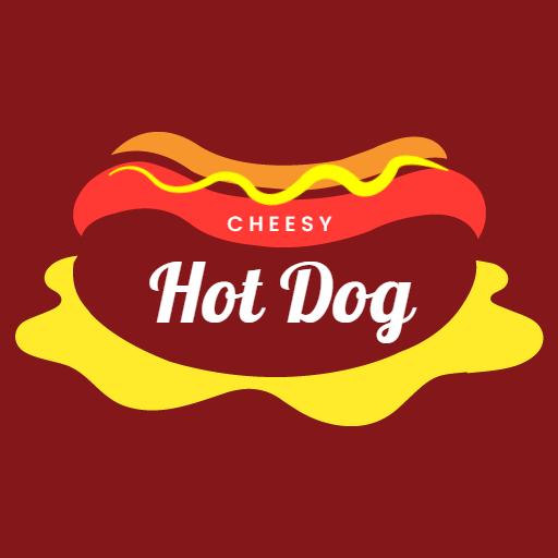Cheesy Hot Dog Design with Vibrant Red and Yellow Logo Template