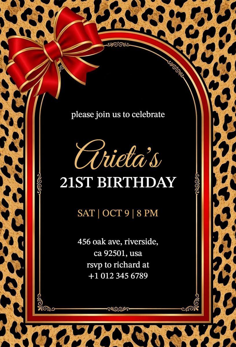 Cheetah Print 21st Birthday Celebration Invitation Template