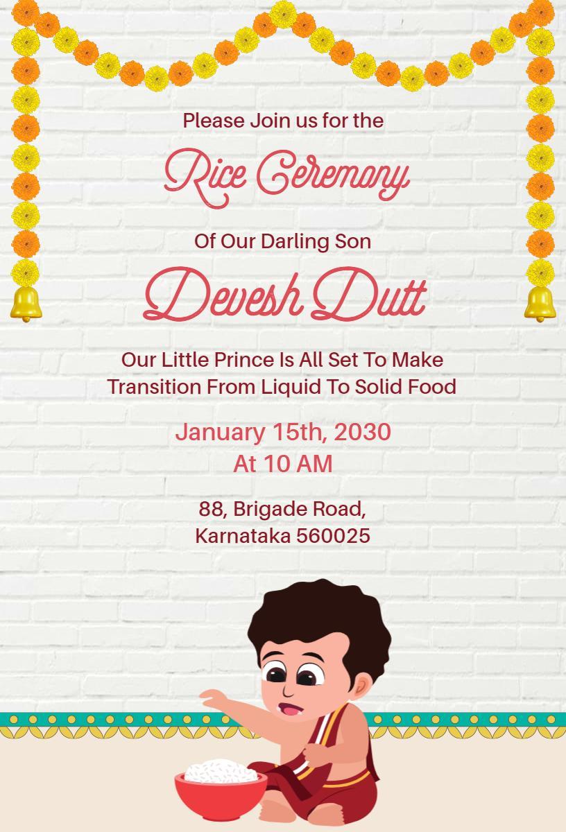 Cherished Annaprashan Ceremony Rice Ceremony Invitation Template