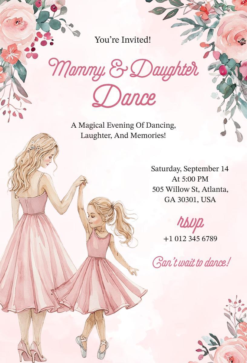 Cherished Mommy Daughter Dance Party Celebration Invitation Template