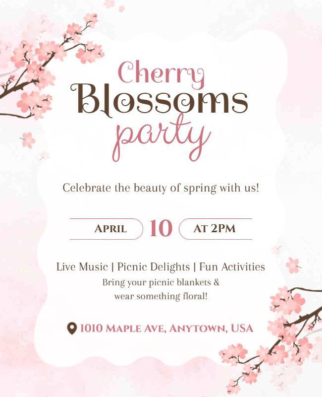 Cherry Blossom Party Event Invitation Flyer Template