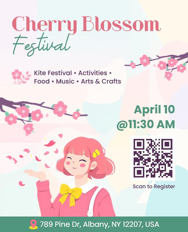 Cherry Blossom Pastel Spring Festival Event Flyer Template