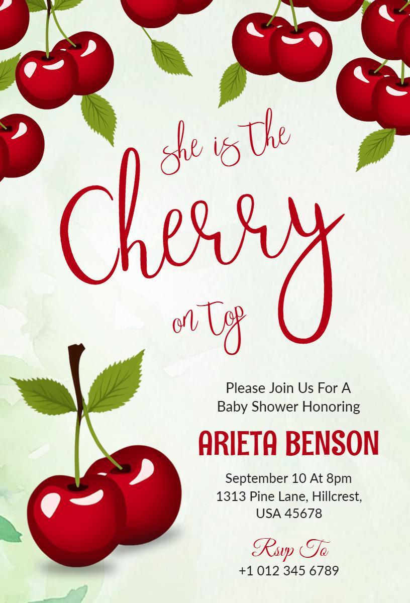 Cherry Delight Baby Shower Celebration Invitation Template
