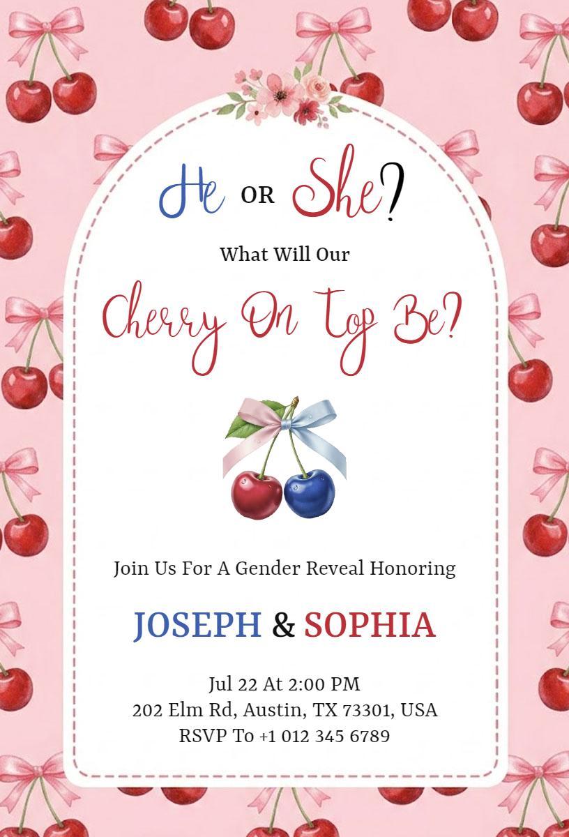 Cherry On Top Gender Reveal Celebration Invitation Template