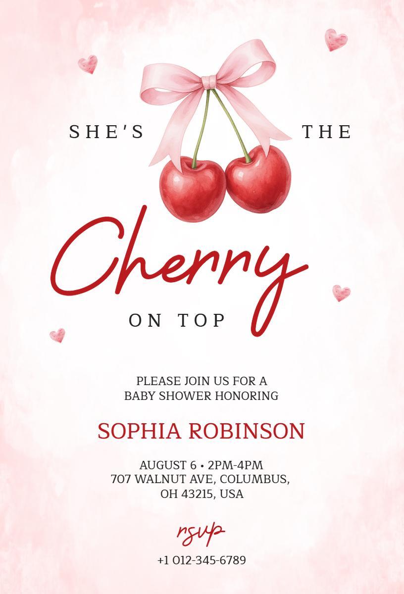 Cherry on Top Sweet Baby Shower Celebration Invitation Template