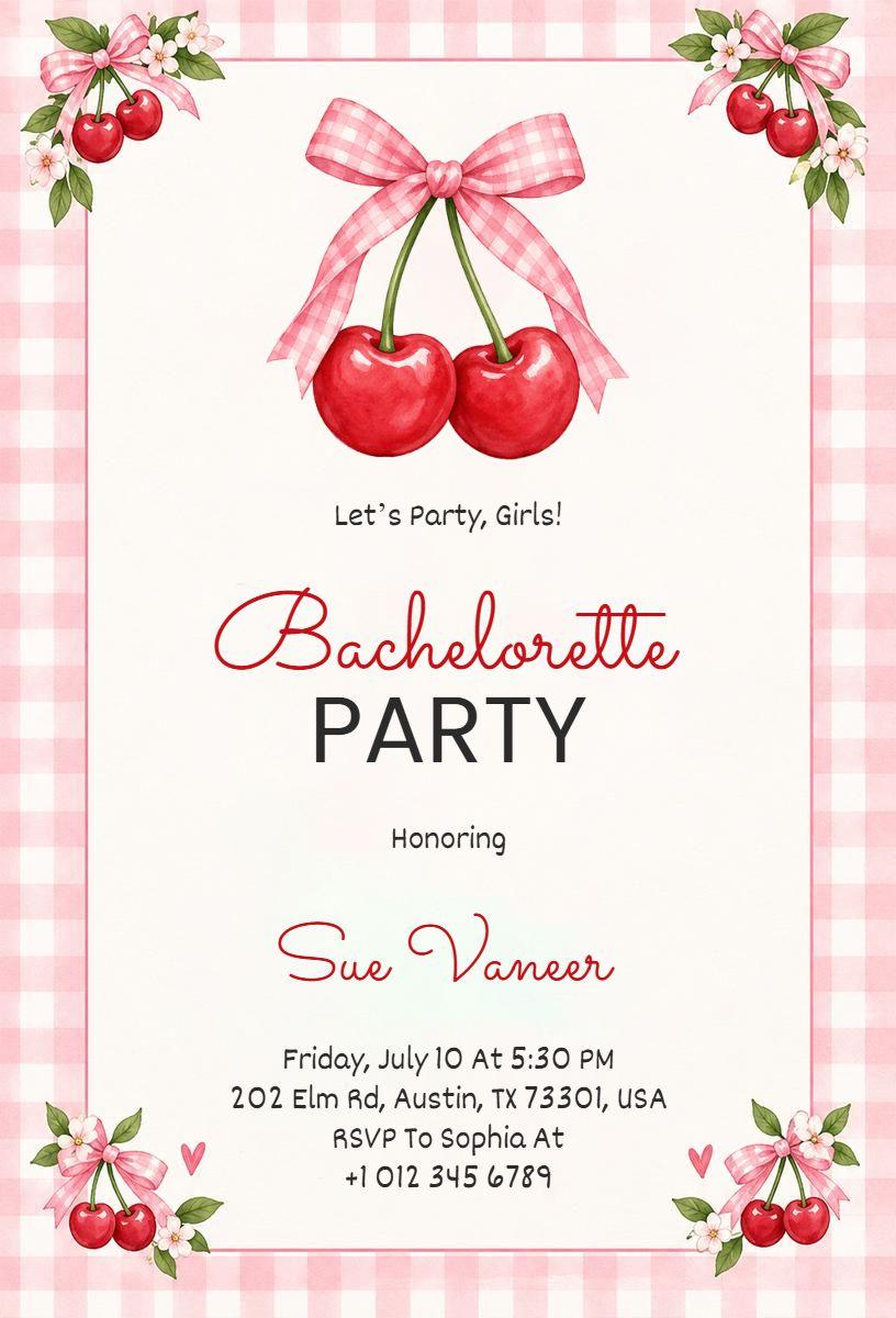 Cherry Themed Bachelorette Party Invitation Template