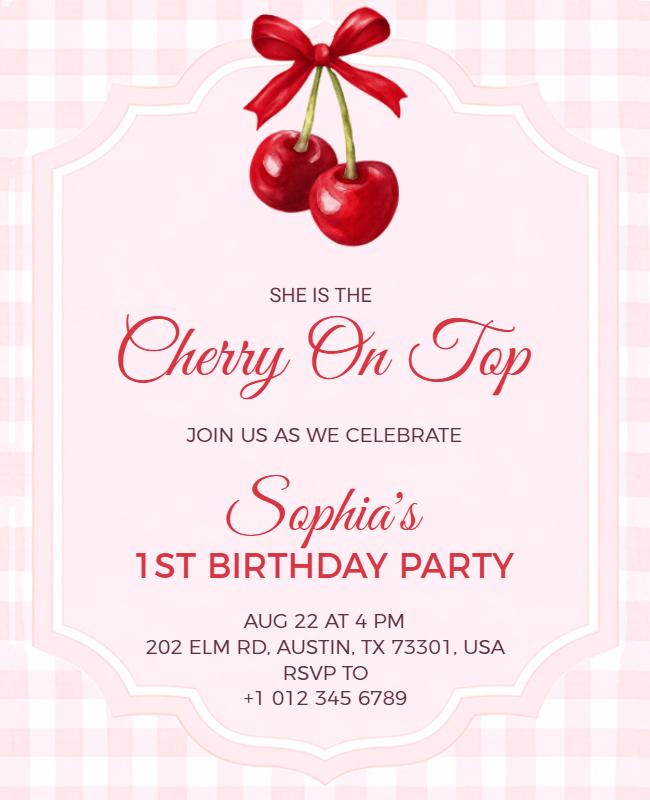 Cherry Themed Birthday Party Poster Template