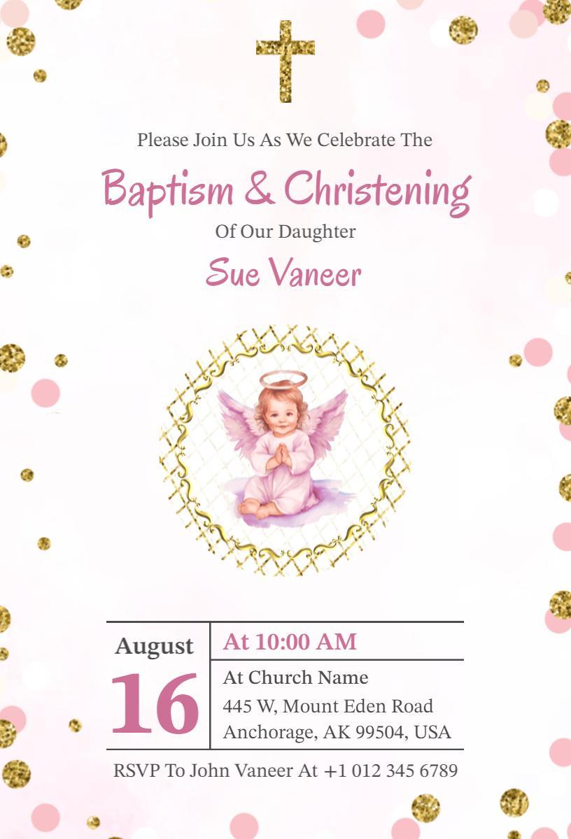 Cherubic Angelic Themed Baptism and Christening Invitation Template