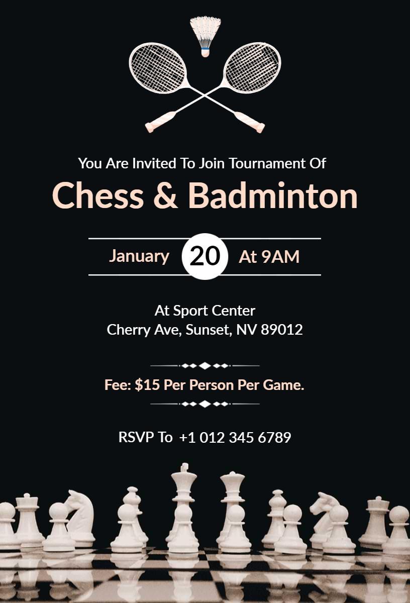Chess Badminton Tournament Friendly Competition Invitation Template
