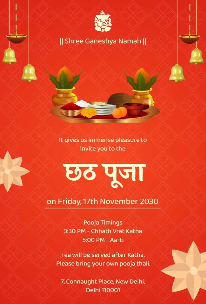 Chhath Pooja Traditional Ritual Celebration Invitation Template