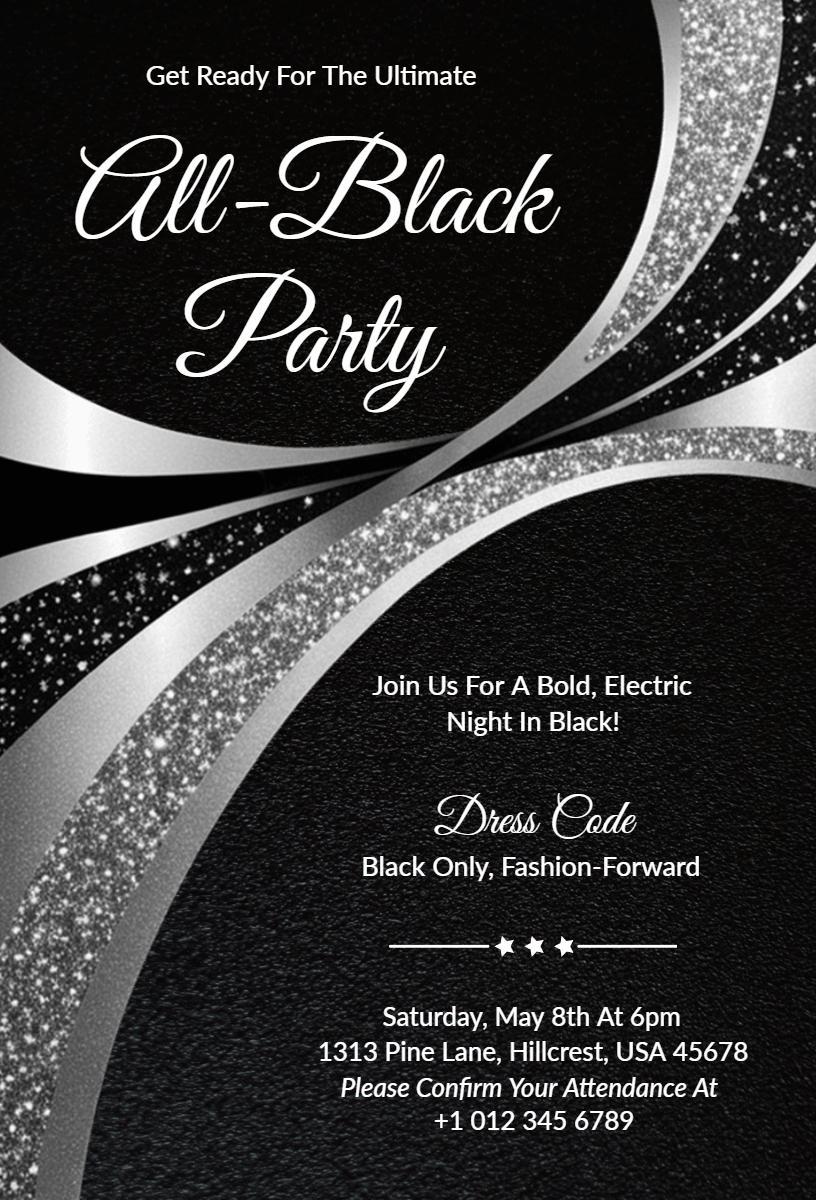 Chic All-Black Fashion-Forward Party Invitation Template