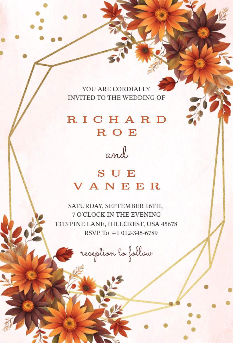 Chic Autumn Floral Fall Wedding Celebration Invitation Template
