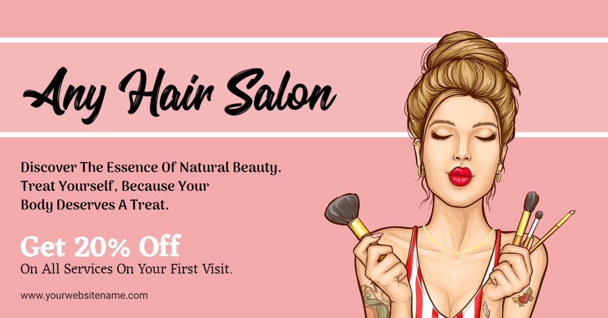Chic Beauty Illustration on Pink Background Salon Banner Template