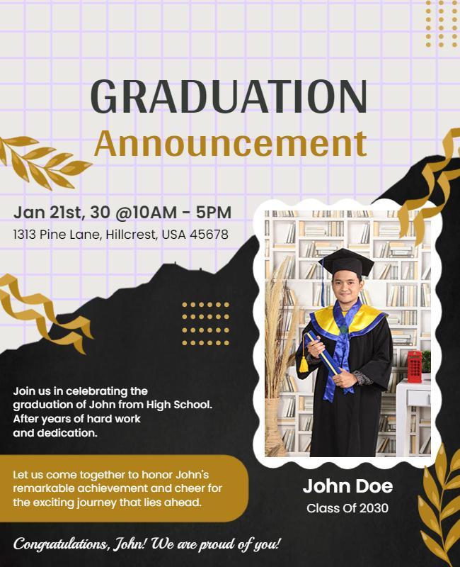 Chic Black and Gold Graduation Announcement Poster Template