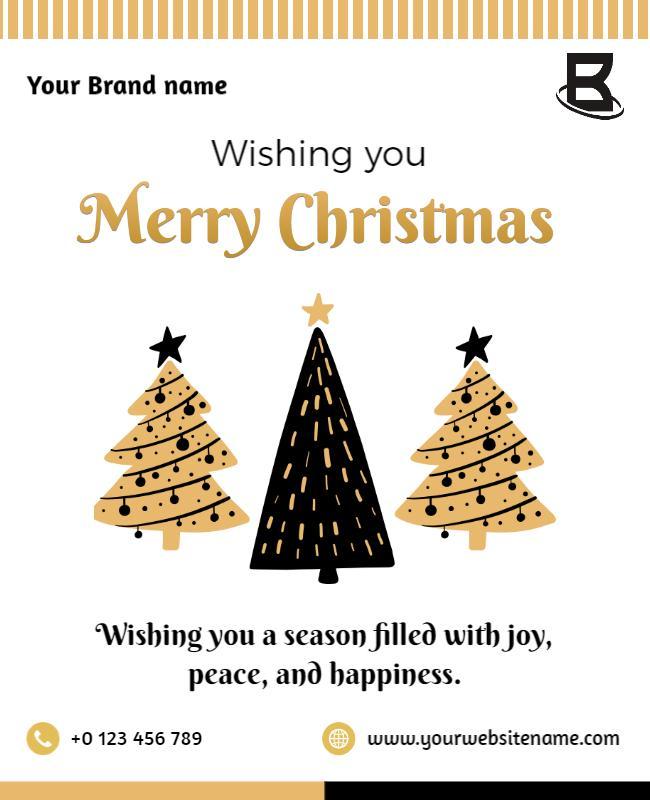 Chic Black and Gold Merry Christmas Greeting Poster Template