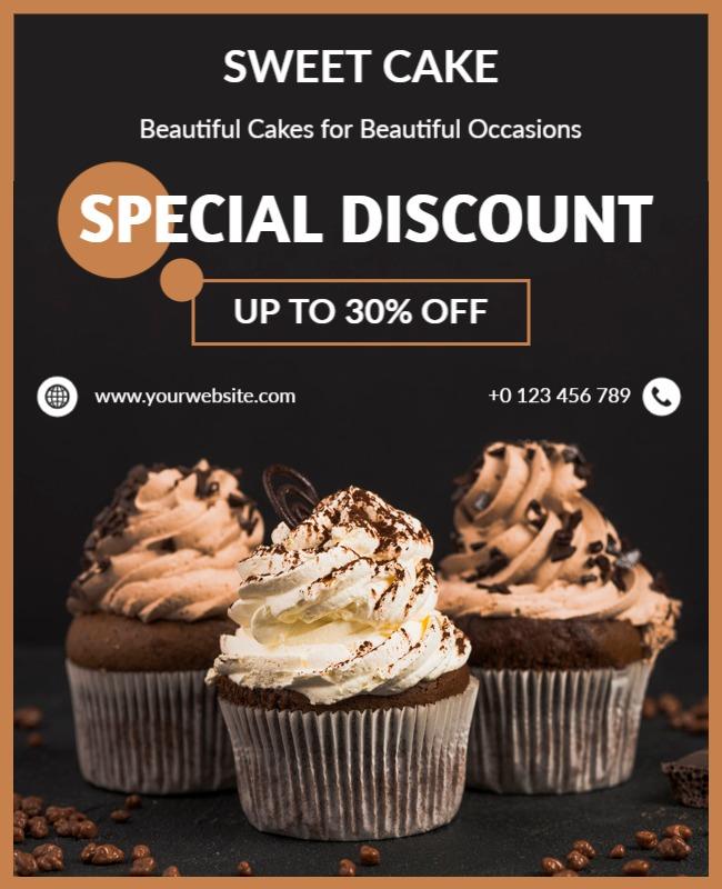 Chic Black and Orange Dessert Discount Cake Poster Template
