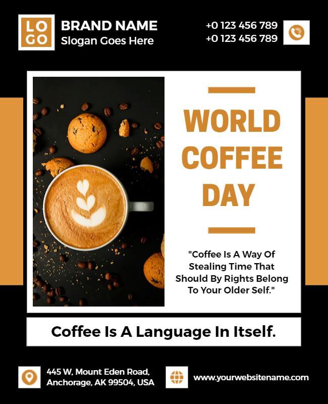 Chic Black and Orange World Coffee Day Celebration Poster Template