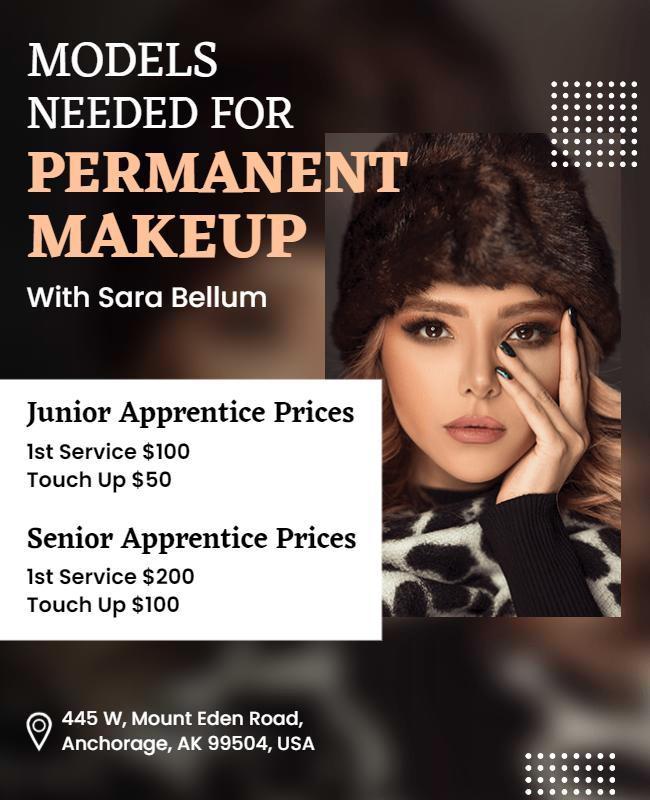 Chic Black and Peach Permanent Makeup Models Poster Template