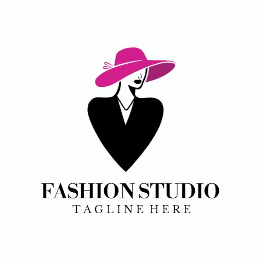 Chic Black and Pink Female Silhouette in Fashion Studio Logo Template