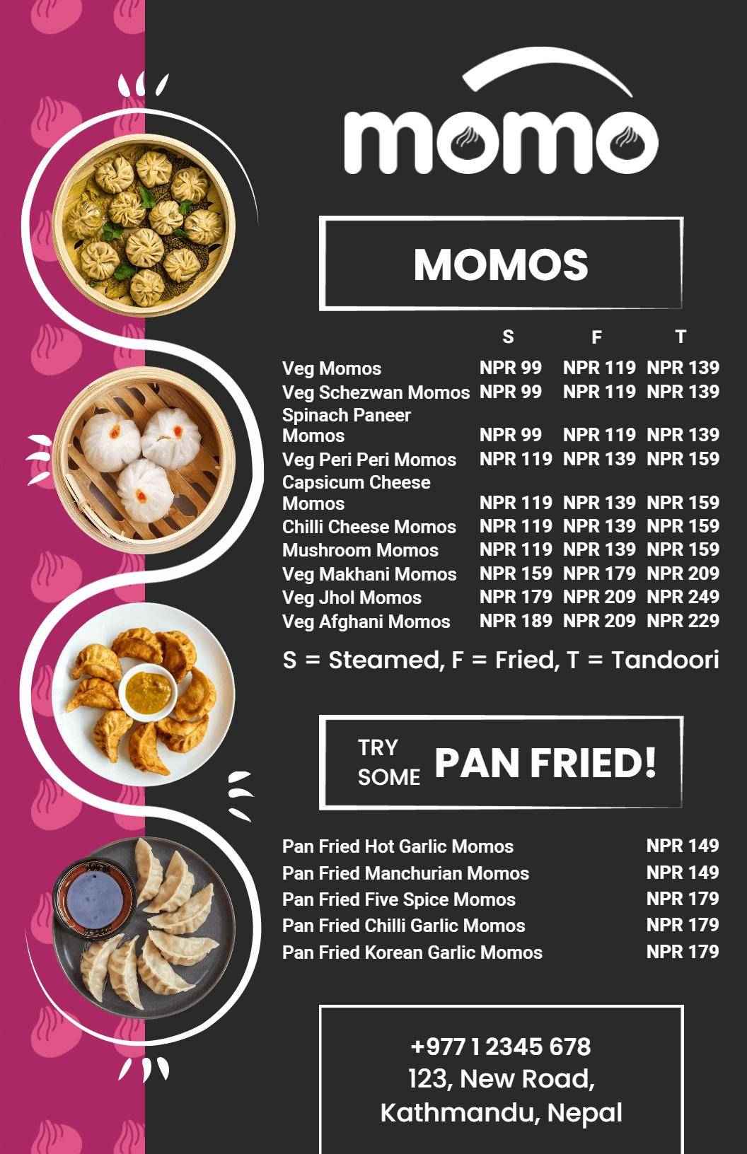 Chic Black and Pink Typography Momo Menu Template