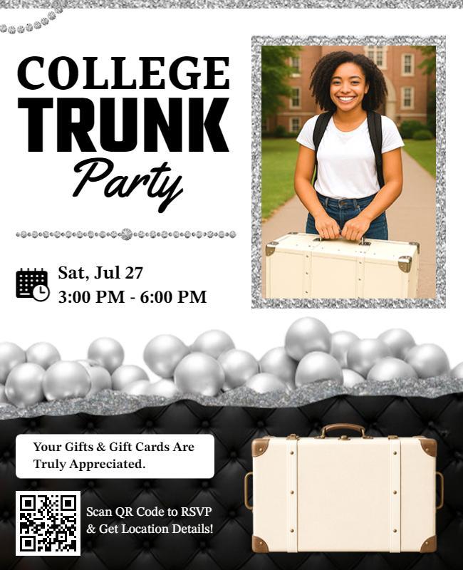 Chic Black and Silver College Trunk Party Announcement Flyer Template