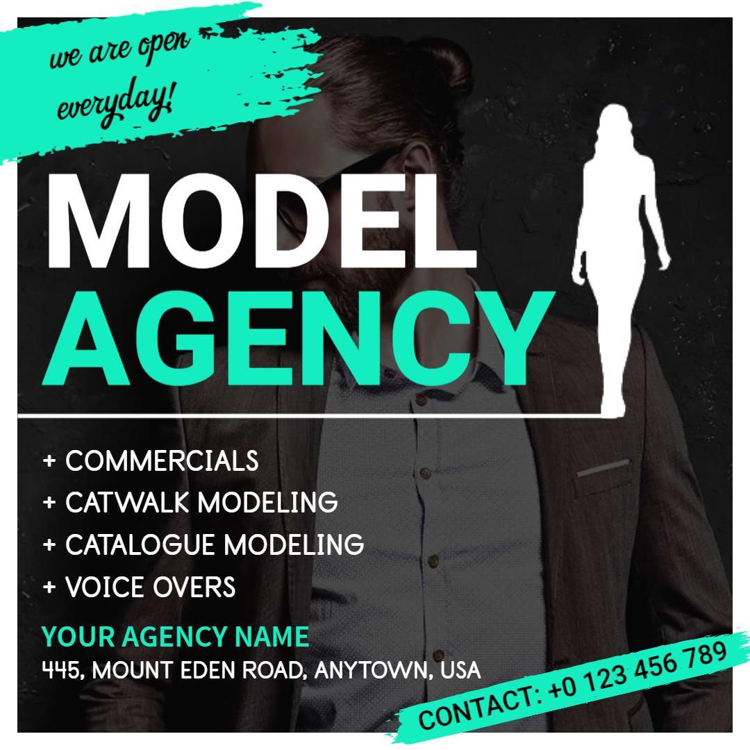 Chic Black and Teal Model Agency Promotion Ad Template
