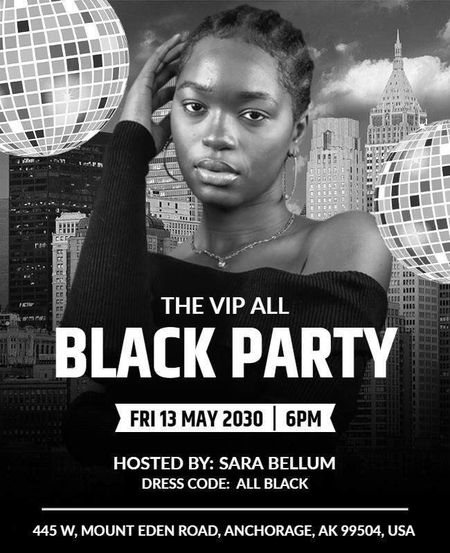 Chic Black and White VIP Party Invitation Poster Template