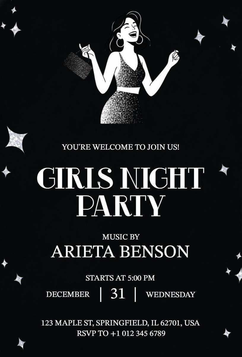 Chic Black Glamorous Ladies Night Out Party Invitation Template