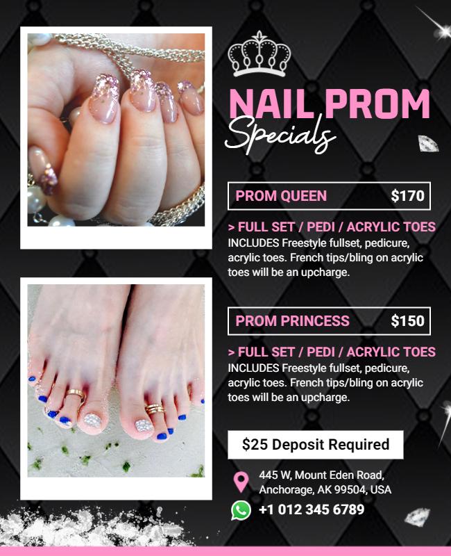 Chic Black Glamour Nail Prom Specials Poster Template