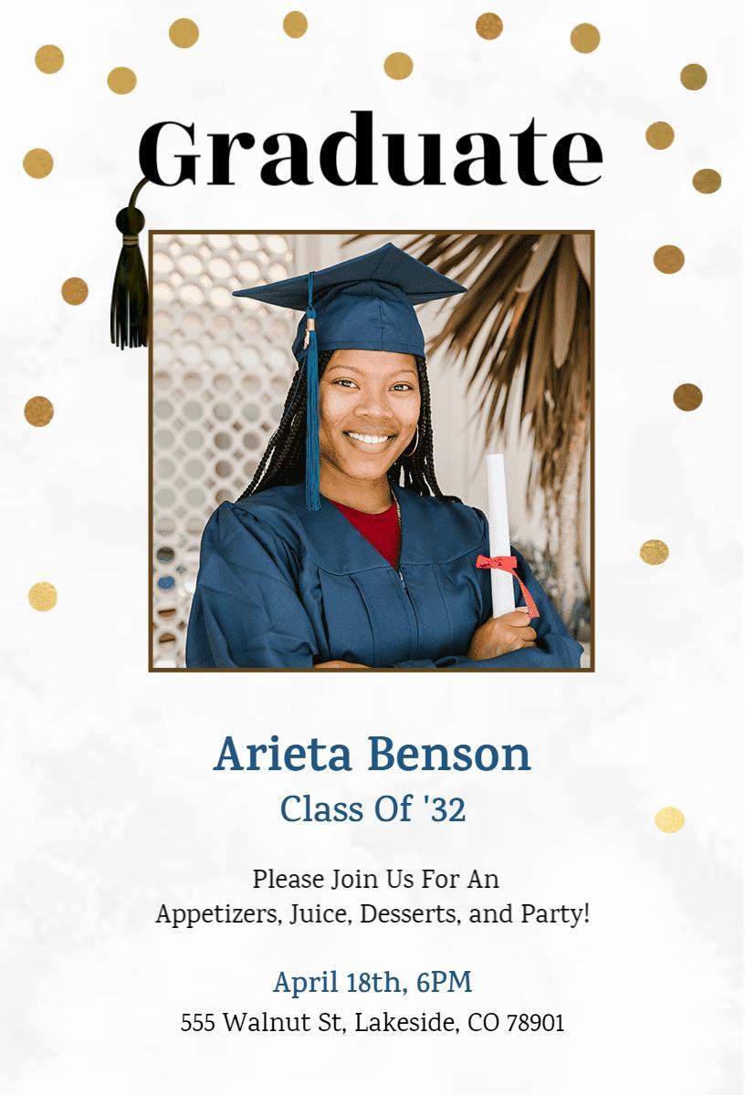 Chic Black Gold Graduation Celebration Photo Invitation Template