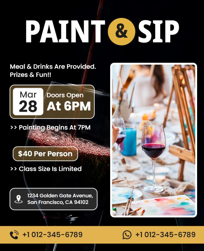 Chic Black Paint and Sip Event Invitation Poster Template