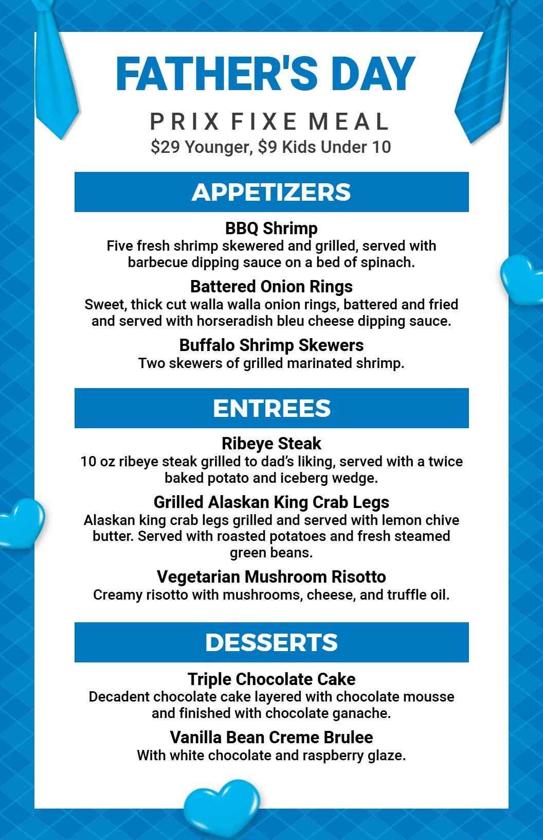Chic Blue Father's Day Special Meal Selection Menu Template