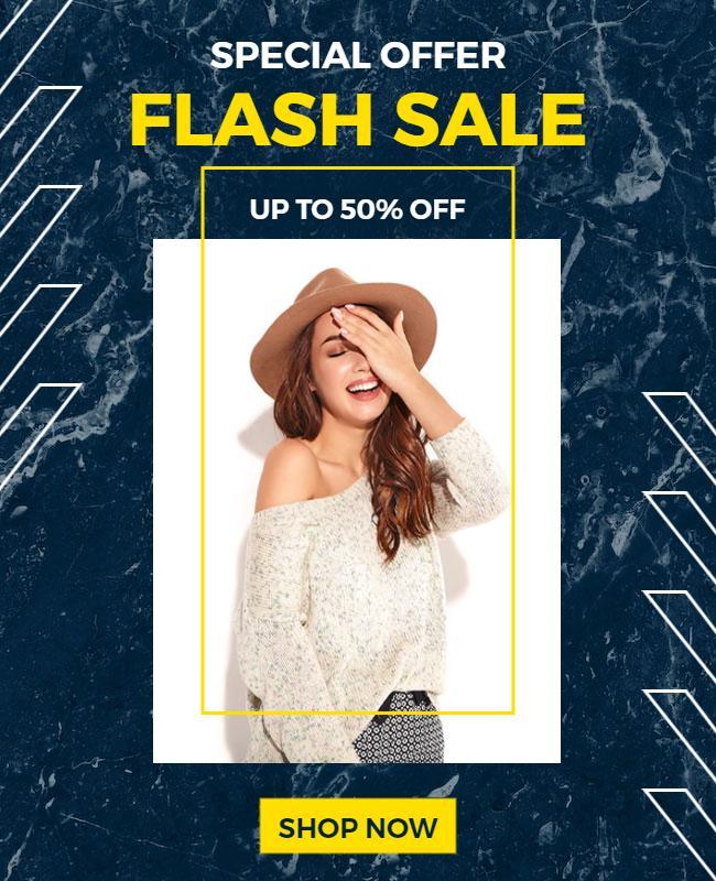 Chic Blue Flash Sale with Up to 50% Off Flyer Template