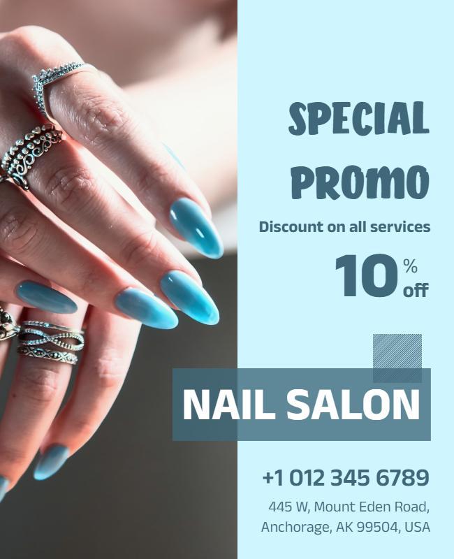 Chic Blue Nail Art Promotion for Salon Services Poster Template
