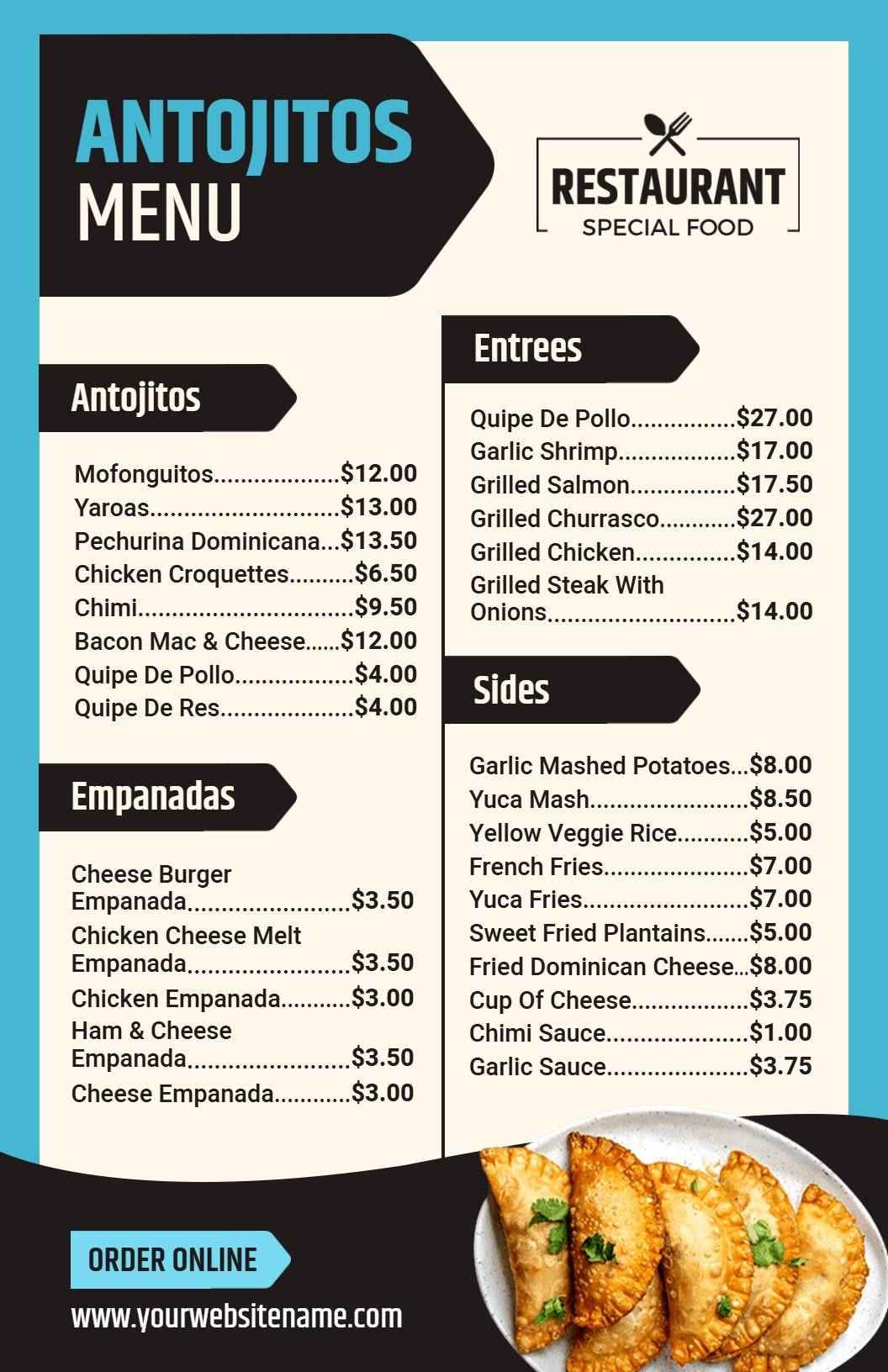 Chic Blue Theme Antojitos Dining Menu Template