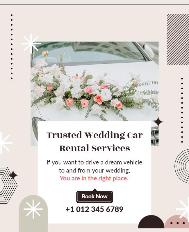Chic Blush Wedding Car Rental Services Poster Template